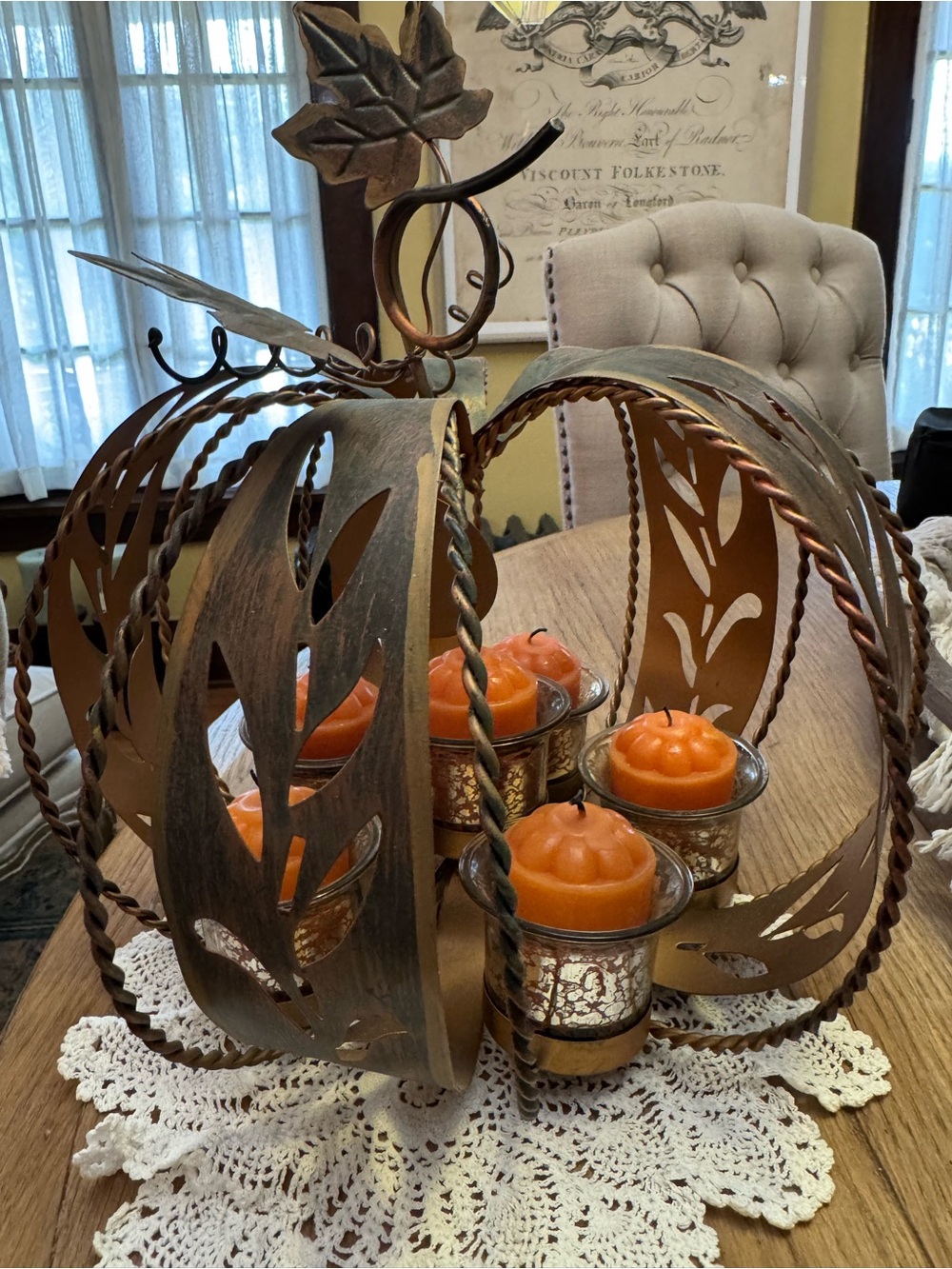 Source Unknown Brown Metal Pumpkin Candle Holder Votives not included Mercury Gl